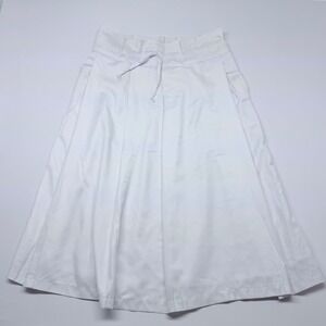🔴 White Pleated Midi Skirt Drawstring Waist A-Line Casual Womens Size M